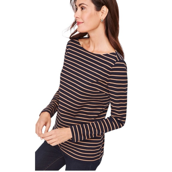 Talbots Envelope-Neck Striped Top. 100% Cotton. Size Small. - Picture 1 of 12